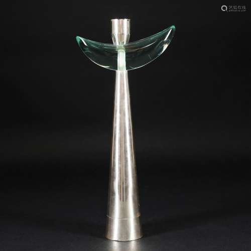 A chromed metal and glass candlestick, FontanaArte