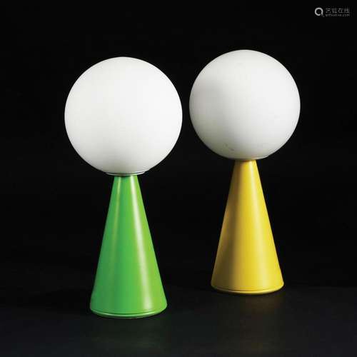 2 Bilia Mini painted metal and white glass lamps, FontanaArt...