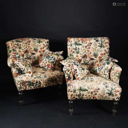2 flowers and animals fabric coated armchairs