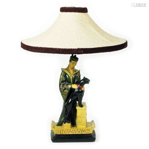 A polychrome plaster table lamp