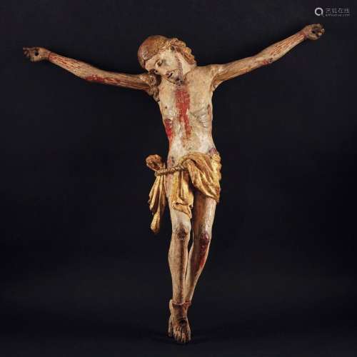 A lacquered, polychrome and gilt wood figure of Crucified Ch...