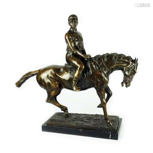 A patinated bronze figure of the rider Lester Piggott on hor...