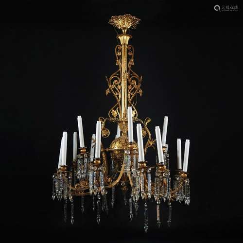 A gilt bronze and glass 16 branches chandelier, end of 19th ...