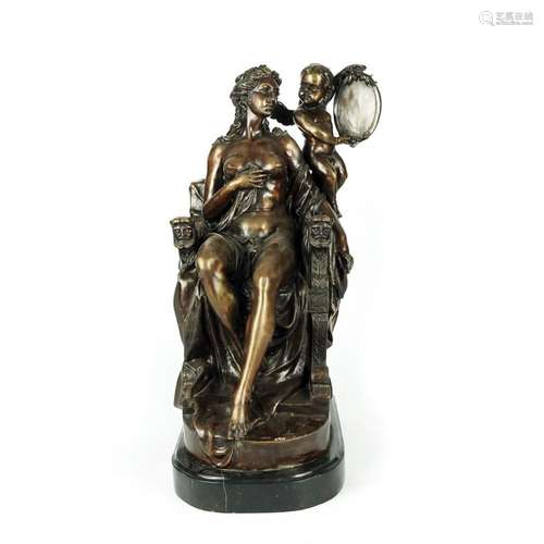 A patinated bronze sculptore of Venus and Cupid