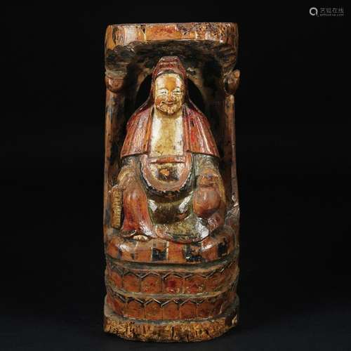 3 Chinese polychrome and gilt wood figures of sitting and st...