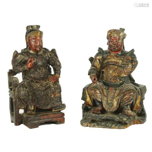 2 Chinese gilt and lacqauered wood figures of an emperor, 18...