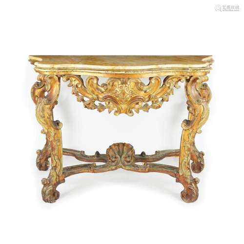 A Roman cerved gilt wood console with marble top, 18th centu...