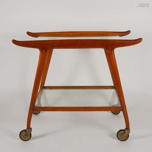 A walnut and glass food trolley,  50s/ 60s