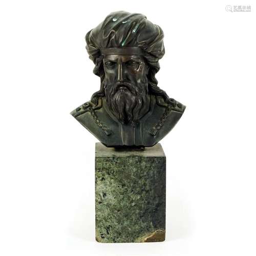 A French patinated bronze bust of a man with turban, 19th ce...