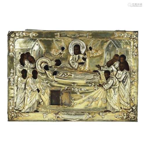 A Russian icon with silver gilt riza, Moscow 1781