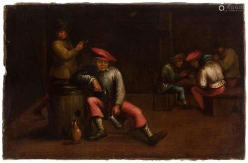 17th century Dutch school. "Tavern Scene". Oil on ...