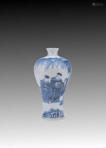 Blue and white character plum vase