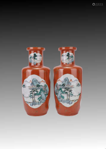 A pair of alum red pastel stick chase bottles