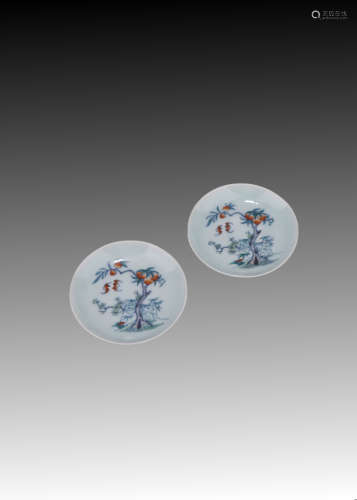 A Pair of Doucai Fushou Figure Plates