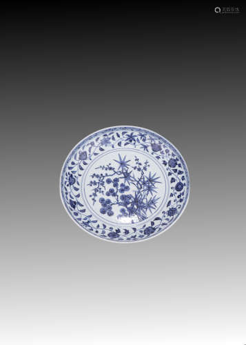 Blue and white pine, bamboo and plum pattern plate