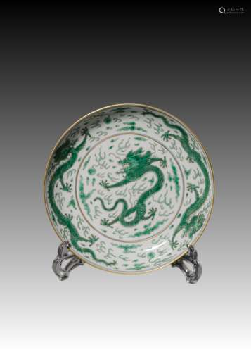 Green cloud dragon pattern plate