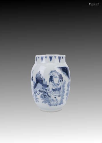 Blue and white blue and white character lotus seed jar