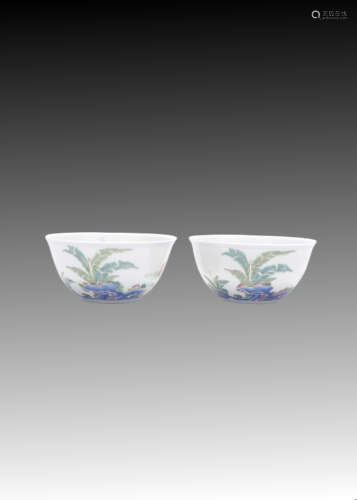 A pair of Doucai character cups