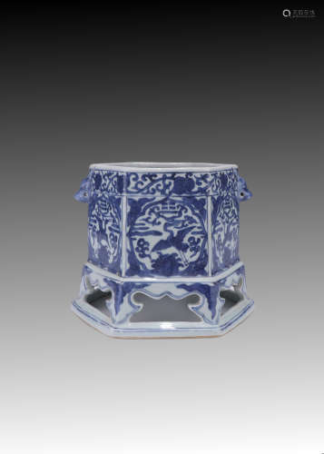 Blue and white gossip and crane pattern incense vessel