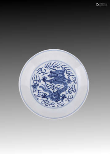 Blue and white dragon plate