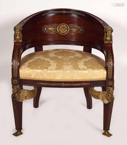 FRENCH EMPIRE PERIOD ORMOLU MOUNTED LIBRARY CHAIR