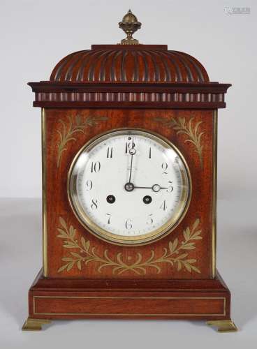 MAHOGANY AND BRASS INLAID CASED BRACKET CLOCK