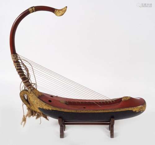 BURMESE ARCHED HARP & STAND
