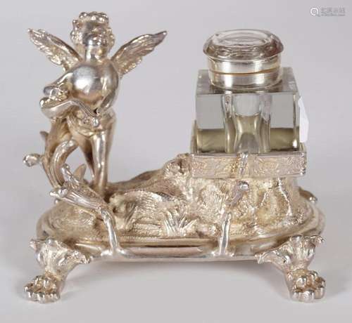 FRENCH SILVER-PLATED PEN & INK STAND