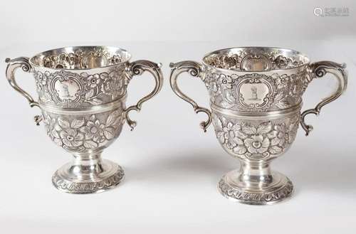 PAIR 18TH-CENTURY SILVER LOVING CUPS