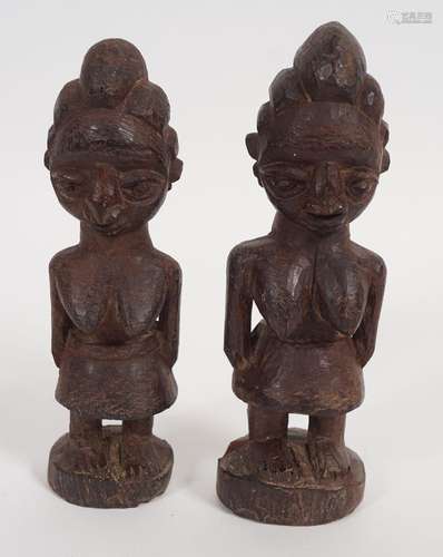 TWO YORUBA STANDING FEMALE FIGURES