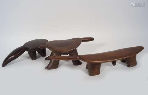 3 TRIBAL CARVED WOOD HEADRESTS