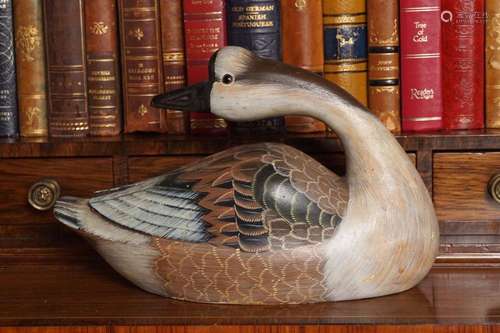 CARVED WOOD POLYCHROME DECOY DUCK