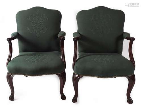 PAIR 19TH-CENTURY MAHOGANY GAINSBOROUGH CHAIRS