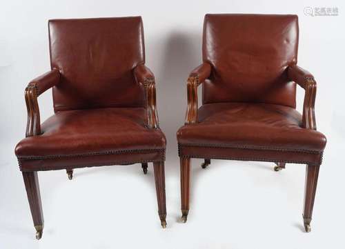 PAIR OF REGENCY HIDE UPHOLSTERED LIBRARY CHAIRS