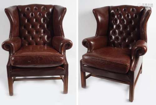PAIR OF HIDE CLUB WING-BACK CHAIRS
