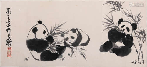 吴作人 1973年作熊猫 纸本水墨 镜片