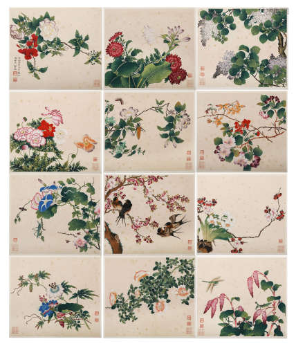 潘静淑 （1892-1939）花卉册十二开 纸本设色 册页