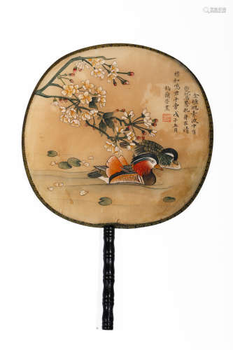 梅兰芳 戊子（1948年）作花鸟团扇 绢本设色 成扇