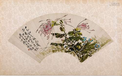 谢公展 甲子（1924年）作秋菊图 纸本设色 镜芯