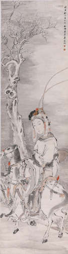 吴谷祥 戊寅（1878年）作花木兰 纸本设色 立轴