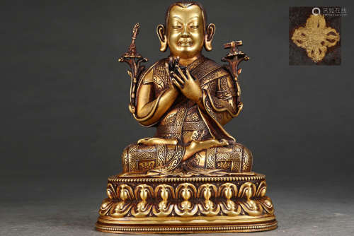 旧藏精铸紫铜胎鎏金宗喀巴大师坐像