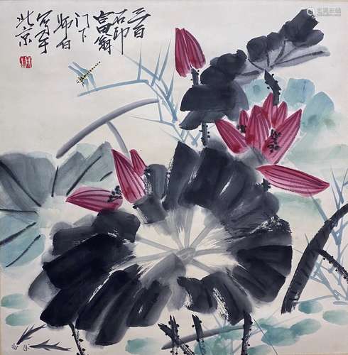 娄师白 荷花 设色纸本立轴