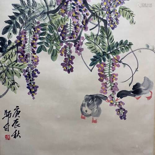 娄师白 双鸭圗 设色纸本立轴