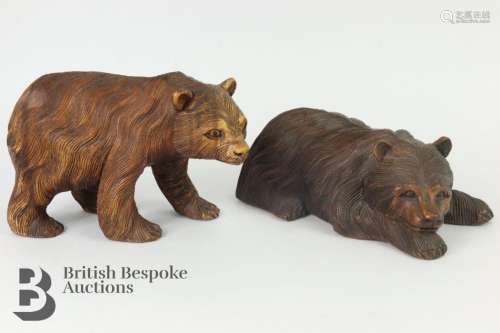 Two wood carved bears in the Black Forest manner