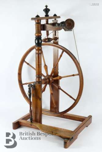 Late 19th century fruitwood spinning wheel
