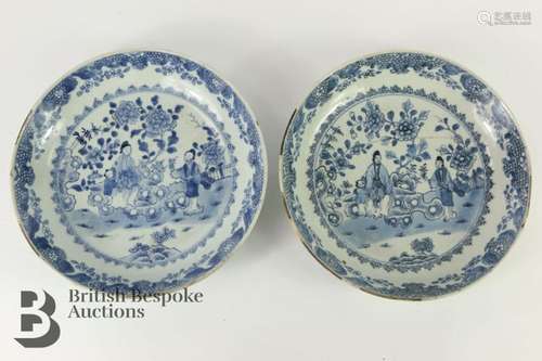 Pair of Chinese blue and white shallow bowls. The 18th centu...