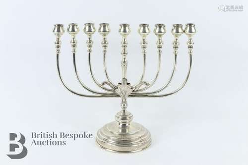 Silver nine-branched menorah (hanukkiah)