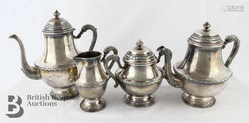 Generously proportioned silver (tested) four piece tea servi...