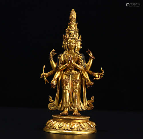 Old Collection A Gilt Bronze Eleven-faced Guanyin