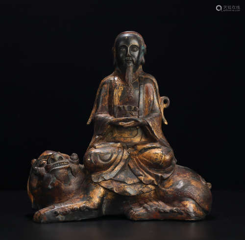 Old Tibetan bronze statue of a sitting fairy